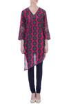 Shop_Surendri_Pink V Neck Printed Asymmetric Tunic For Women_Online_at_Aza_Fashions