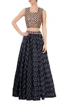 Buy_Surendri_Blue Square Neck Ikat Lehenga Set _at_Aza_Fashions