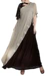 Buy_Nidzign Couture_Beige Georgette Silk Embellished Bead Saree Gown _at_Aza_Fashions