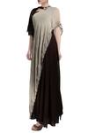 Shop_Nidzign Couture_Beige Georgette Silk Embellished Bead Saree Gown For Women_at_Aza_Fashions