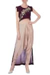 Buy_Maison Blu_Beige Round Silk Tunic And Dhoti Pant Set _at_Aza_Fashions