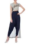 Buy_Maison Blu_Beige Round Silk Tunic And Dhoti Pant Set_at_Aza_Fashions