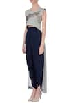 Buy_Maison Blu_Beige Round Silk Tunic And Dhoti Pant Set_Online_at_Aza_Fashions