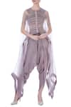 Buy_Maison Blu_Purple Organza Embellished Cape: Front-knot Silk And Dhoti Pants Set For Women_at_Aza_Fashions