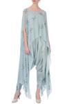 Buy_Maison Blu_Blue Georgette Embellished Boat Silk Cape And Dhoti Pants Set For Women_at_Aza_Fashions