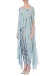 Buy_Maison Blu_Blue Georgette Embellished Boat Silk Cape And Dhoti Pants Set For Women_Online_at_Aza_Fashions
