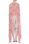 Shop_Maison Blu_Pink Embellished Boat Silk Cape And Dhoti Pants Set_at_Aza_Fashions
