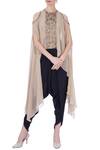 Buy_Maison Blu_Beige Georgette Silk Embellished Cape And Dhoti Pants Set_at_Aza_Fashions