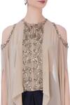 Maison Blu_Beige Georgette Silk Embellished Cape And Dhoti Pants Set_at_Aza_Fashions