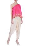 Buy_Maison Blu_Pink Embroidered Asymmetric One Shoulder Top And Dhoti Pant Set For Women_at_Aza_Fashions