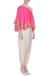 Maison Blu_Pink Embroidered Asymmetric One Shoulder Top And Dhoti Pant Set _Online_at_Aza_Fashions