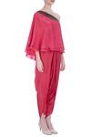 Maison Blu_Pink Embroidered Asymmetric One Shoulder Top And Dhoti Pant Set For Women_Online_at_Aza_Fashions