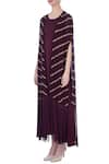 Buy_Maison Blu_Wine Silk Round Dress With Cape _Online_at_Aza_Fashions