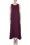 Shop_Maison Blu_Wine Silk Round Dress With Cape _Online_at_Aza_Fashions