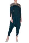 Buy_Maison Blu_Blue Embroidered Round Silk Cape And Dhoti Pant Set For Women_at_Aza_Fashions