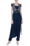 Buy_Maison Blu_Blue Sweetheart Neck Embroidered Jacket And Pant Set For Women_at_Aza_Fashions