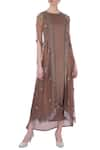 Buy_Maison Blu_Brown Round Silk Draped Dress With Cape Jacket _at_Aza_Fashions