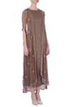 Maison Blu_Brown Round Silk Draped Dress With Cape Jacket _Online_at_Aza_Fashions