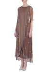 Buy_Maison Blu_Brown Round Silk Draped Dress With Cape Jacket _Online_at_Aza_Fashions