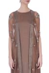 Maison Blu_Brown Round Silk Draped Dress With Cape Jacket _at_Aza_Fashions