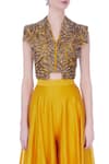 Maison Blu_Yellow V Neck Silk Jacket And Gharara Set For Women_at_Aza_Fashions