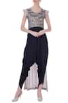Buy_Maison Blu_Grey Round Silk Tunic And Dhoti Pant Set For Women_at_Aza_Fashions