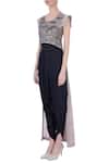 Buy_Maison Blu_Grey Round Silk Tunic And Dhoti Pant Set For Women_Online_at_Aza_Fashions