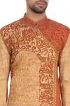 Sharbari Studio_Beige And Orange Tussar Silk Embroidered Angrakha Kurta Set_at_Aza_Fashions