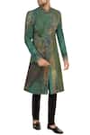 Buy_Sharbari Studio_Aqua Green Cotton Hand Painted Sherwani Set_at_Aza_Fashions