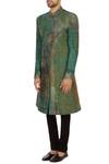 Buy_Sharbari Studio_Aqua Green Cotton Hand Painted Sherwani Set_Online_at_Aza_Fashions