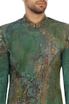 Sharbari Studio_Aqua Green Cotton Hand Painted Sherwani Set_at_Aza_Fashions