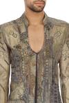 Sharbari Studio_Grey Bengal Silk Hand Painted Sherwani Set_at_Aza_Fashions