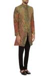 Sharbari Studio_Green And Rust Cotton Embroidered Bandhgala Jacket Set_Online_at_Aza_Fashions