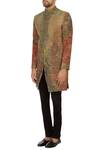Buy_Sharbari Studio_Green And Rust Cotton Embroidered Bandhgala Jacket Set_Online_at_Aza_Fashions