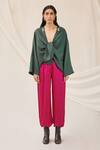Buy_431-88 By Shweta Kapur_Green Japanese Twill Short Kimono Jacket_Online_at_Aza_Fashions
