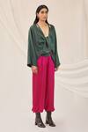 431-88 By Shweta Kapur_Green Japanese Twill Short Kimono Jacket_Online_at_Aza_Fashions