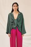 Buy_431-88 By Shweta Kapur_Green Japanese Twill Short Kimono Jacket_at_Aza_Fashions
