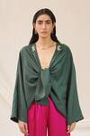 Shop_431-88 By Shweta Kapur_Green Japanese Twill Short Kimono Jacket_Online_at_Aza_Fashions