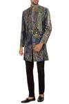 Buy_Sharbari Studio_Blue And Green Brocade Silk Embroidered Bandhgala Jacket Set_at_Aza_Fashions