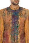 Sharbari Studio_Yellow Cotton Hand Painted Sherwani Set _at_Aza_Fashions