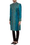 Buy_Sharbari Studio_Blue Raw Silk Embroidered Sherwani Set_Online_at_Aza_Fashions
