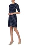 Buy_Chambray & Co._Blue Linen Printed Checks Round Chequered Dress For Women_at_Aza_Fashions