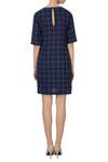 Shop_Chambray & Co._Blue Linen Printed Checks Round Chequered Dress For Women_at_Aza_Fashions