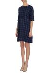 Buy_Chambray & Co._Blue Linen Printed Checks Round Chequered Dress For Women_Online_at_Aza_Fashions