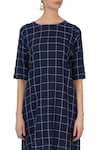 Chambray & Co._Blue Linen Printed Checks Round Chequered Dress For Women_at_Aza_Fashions