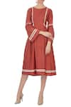 Buy_Chambray & Co._Coral Round Applique Linen Dress _at_Aza_Fashions