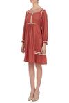 Buy_Chambray & Co._Coral Round Applique Gathered Dress For Women_Online_at_Aza_Fashions