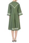 Shop_Chambray & Co._Green Linen Embroidered Checks Notched Panelled Dress For Women_at_Aza_Fashions