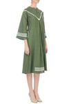 Chambray & Co._Green Linen Embroidered Checks Notched Panelled Dress For Women_Online_at_Aza_Fashions