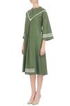 Buy_Chambray & Co._Green Linen Embroidered Checks Notched Panelled Dress For Women_Online_at_Aza_Fashions